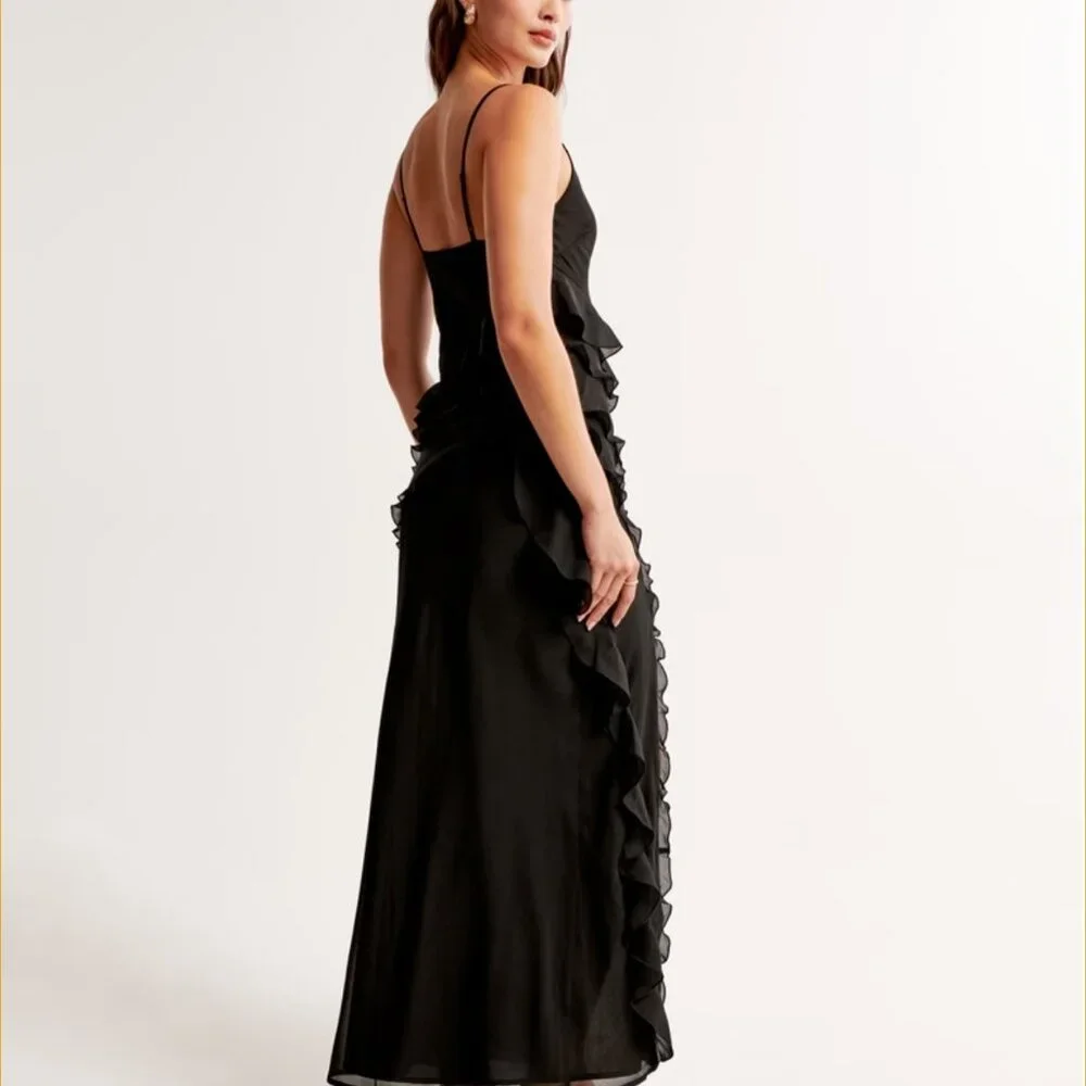 Abercrombie & Fitch Draped Ruffle Maxi Dress /Black / Size XS - 159-299-0020-900